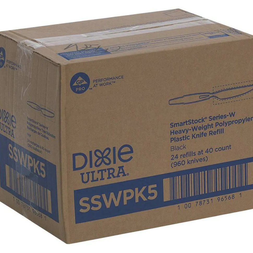 Dixie SmartStock Wrapped Heavyweight Cutlery Refill, Knife, Plastic, Black, 960/Carton