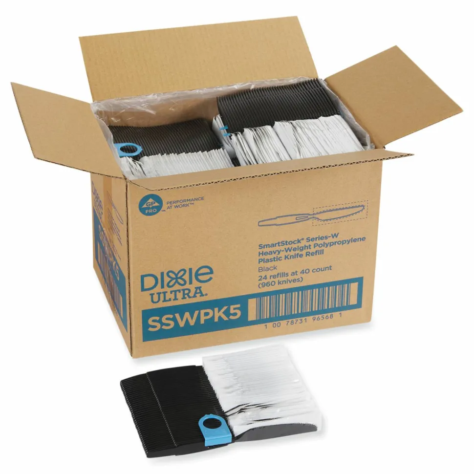 Dixie SmartStock Wrapped Heavyweight Cutlery Refill, Knife, Plastic, Black, 960/Carton