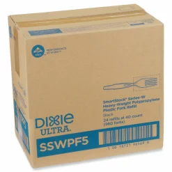 Dixie SmartStock Wrapped Heavyweight Cutlery Refill, Fork, Plastic, Black, 960/Carton