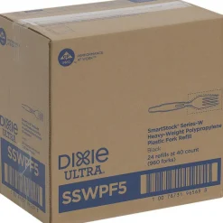 Dixie SmartStock Wrapped Heavyweight Cutlery Refill, Fork, Plastic, Black, 960/Carton