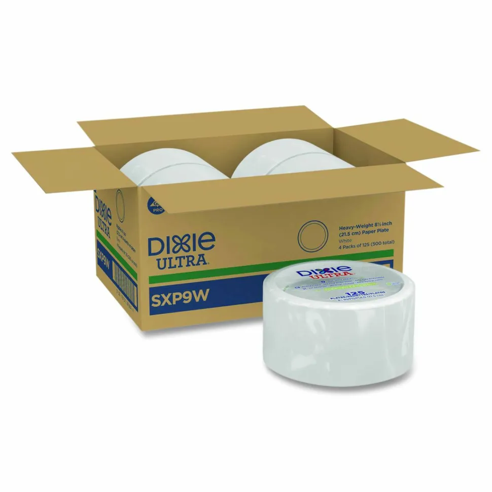 Dixie Ultra Heavy-Weight Paper Plates, 8.5" dia, 125/Pack, 4 Packs/Carton