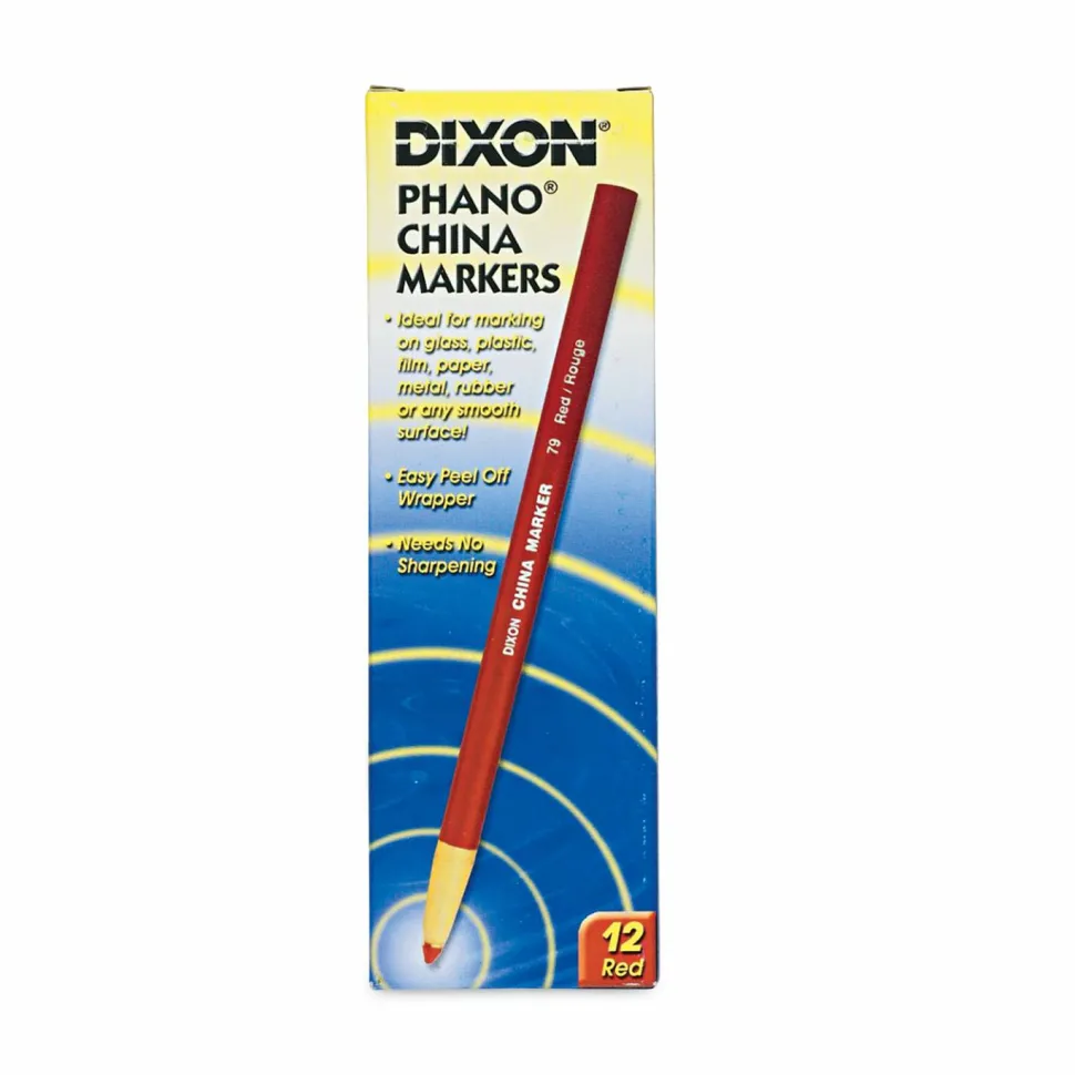 Dixon Phano China Markers, Red, Box Of 12