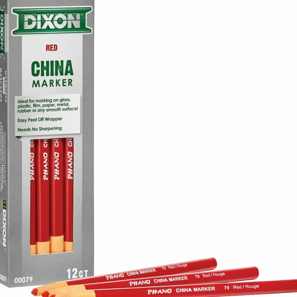 Dixon Phano China Markers, Red, Box Of 12