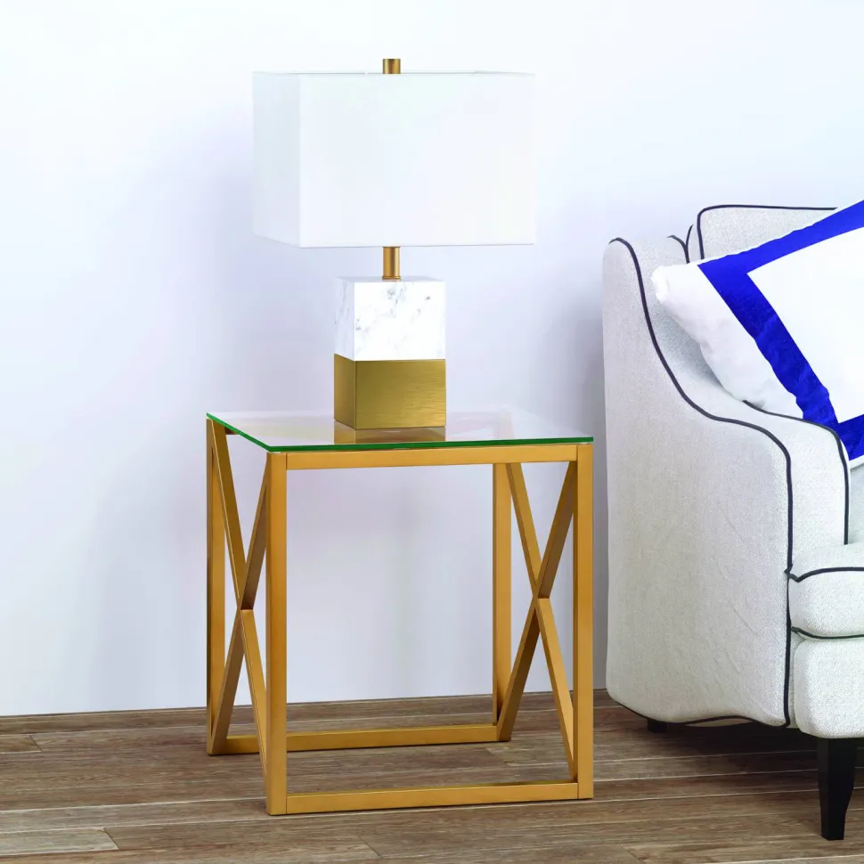 Dixon 20" Wide Square Side Table in Brass