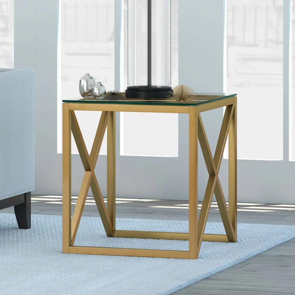 Dixon 20" Wide Square Side Table in Brass