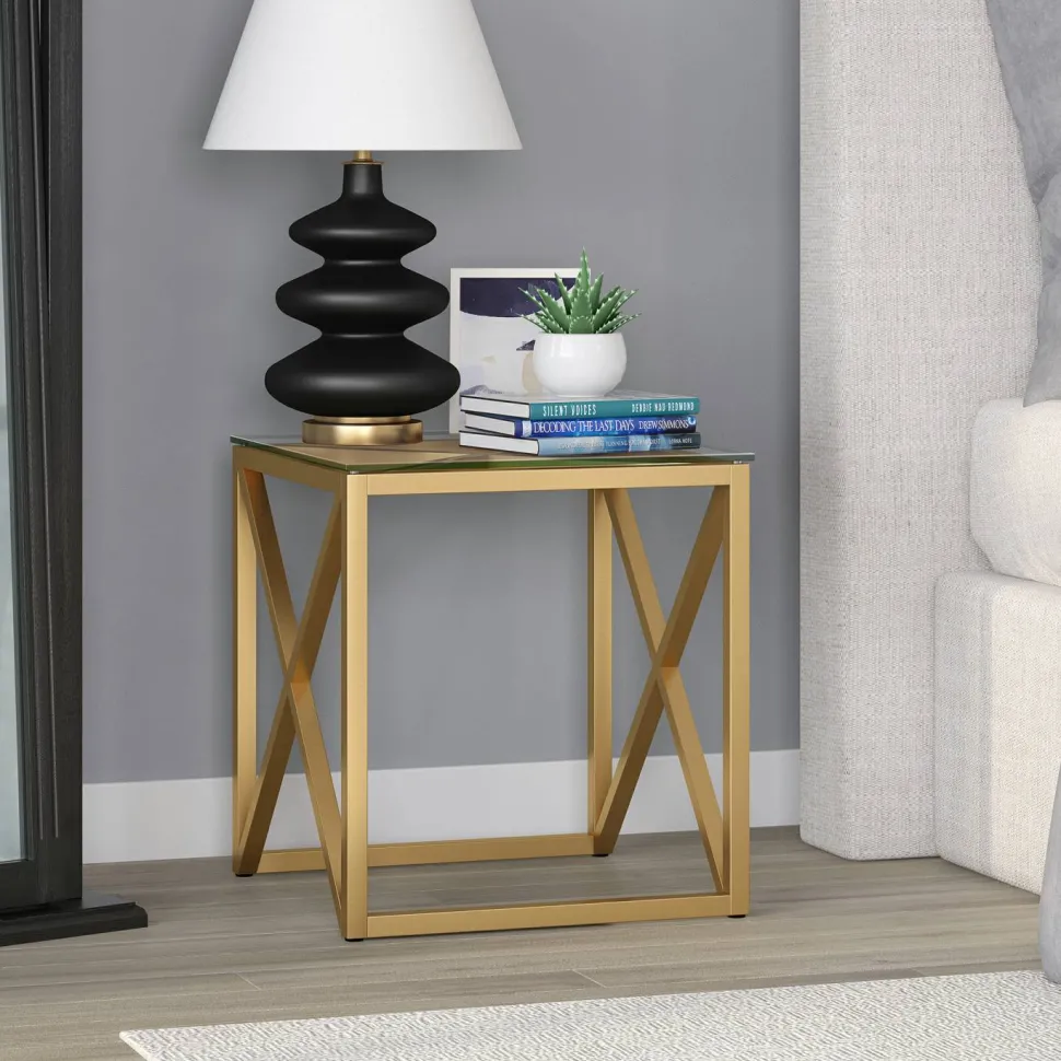 Dixon 20" Wide Square Side Table in Brass