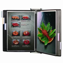 djois by Tarifold Wall Unit Reference Starter Set with Antimicrobial Display Pockets, 10 Panels with Black Borders, White Base
