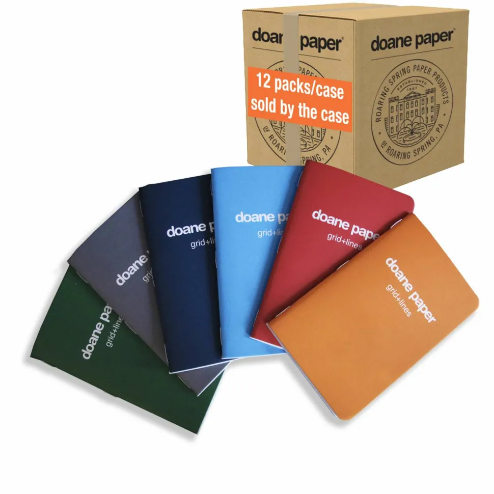 Doane Utility Notebook Small 5.5"x3.5" 24 Sheets/bk 50# Grid + Lines - 6 Pack Assorted