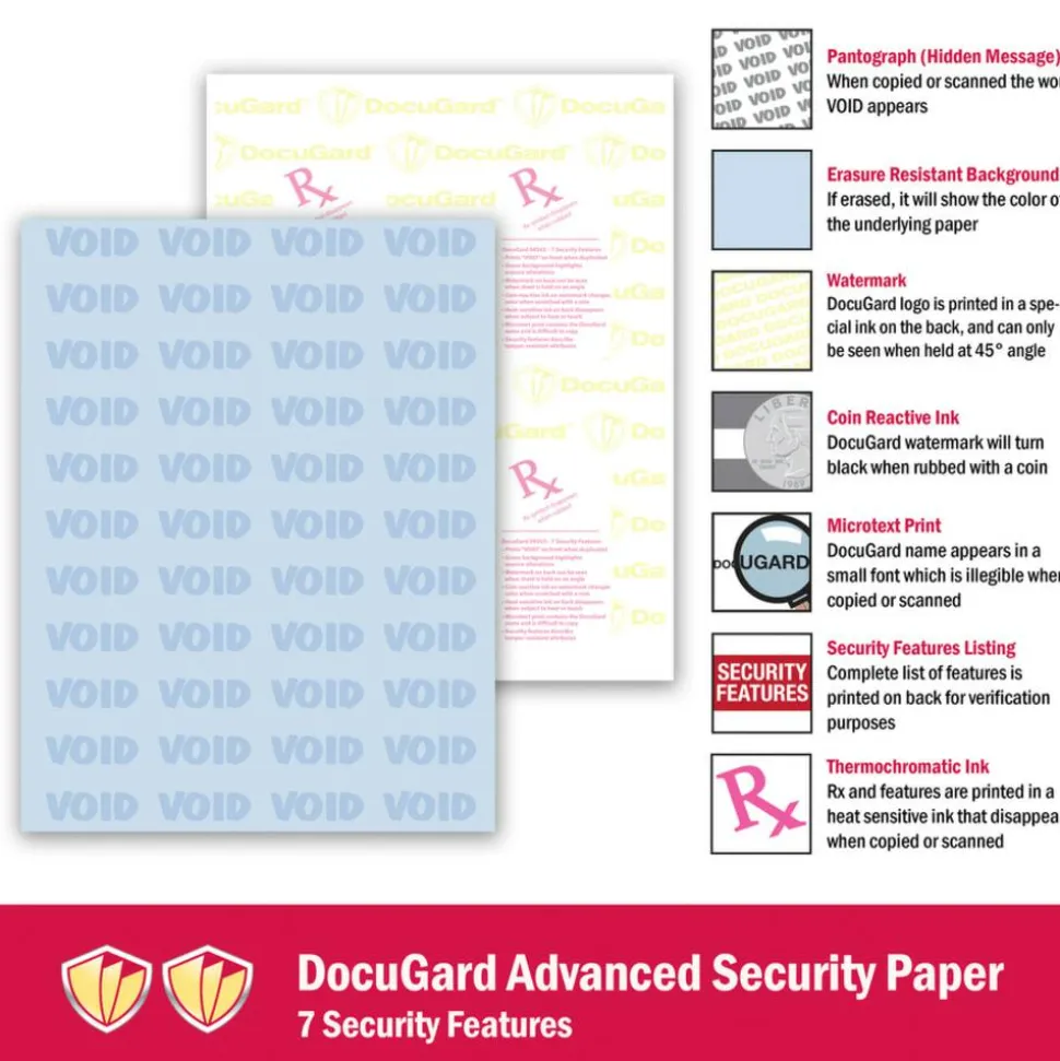 DocuGard Advanced Medical Security Paper - Letter - 8 1/2" x 11" - 24 lb Basis Weight - Tamper Resistant, Watermarked, CMS Approved - Blue - 500 / Ream