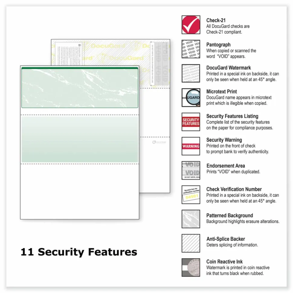DocuGard High Security Green Marble Business Checks with 11 Features to Prevent Fraud - Letter - 8 1/2"x11" - 04502