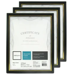 Document And Certificate Holders, 8-1/2" x 11", Black/Gold, Pack Of 3 Holders