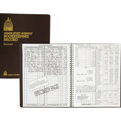 Dome Simplified Weekly Bookkeeping Record, 4 Column Format, Brown Cover, 11 x 8.5 Sheets, 128 Sheets/Book