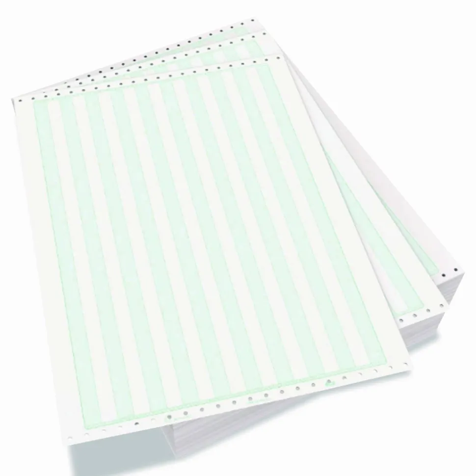 Domtar Continuous Feed Computer Paper, 1-Part, 18 lb Bond Weight, 11 x 14.88, White/Green Bar, 3,000/Carton