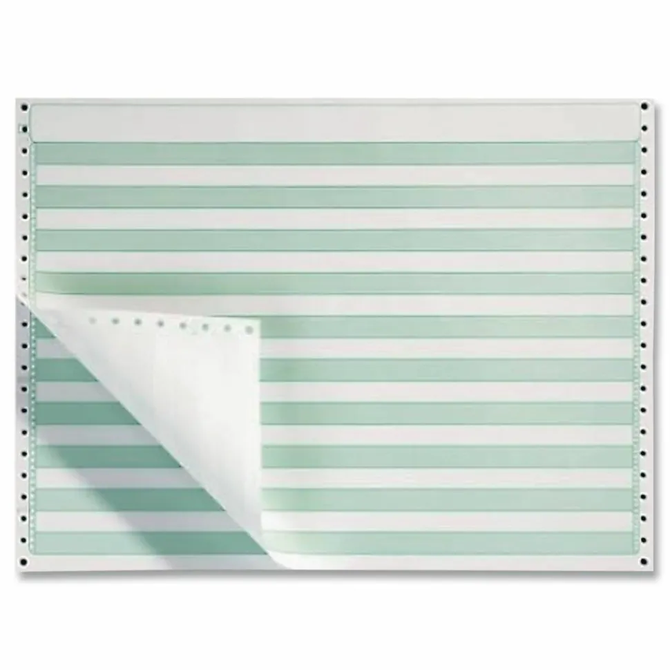 Domtar Continuous Feed Computer Paper, 1-Part, 18 lb Bond Weight, 11 x 14.88, White/Green Bar, 3,000/Carton