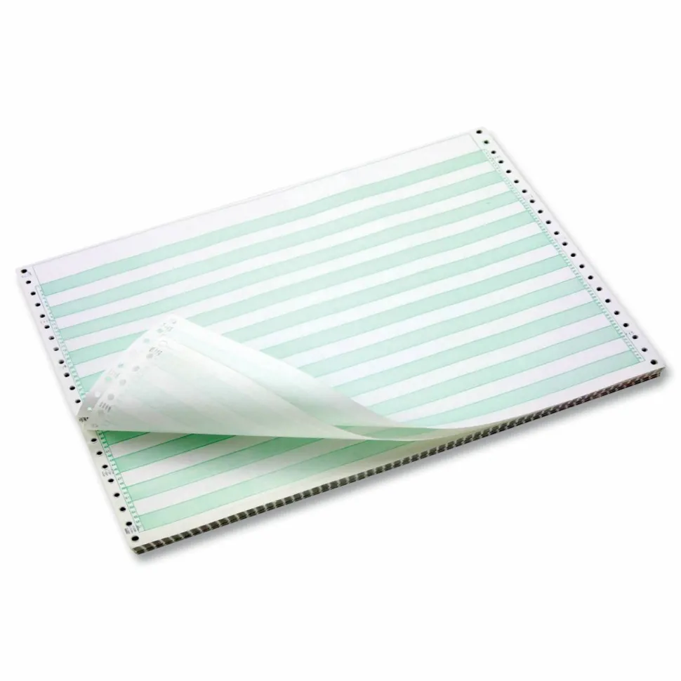 Domtar Continuous Feed Computer Paper, 1-Part, 18 lb Bond Weight, 11 x 14.88, White/Green Bar, 3,000/Carton