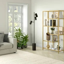 Dorset 3-Light Floor Lamp with Metal Shades in Blackened Bronze/Blackened Bronze