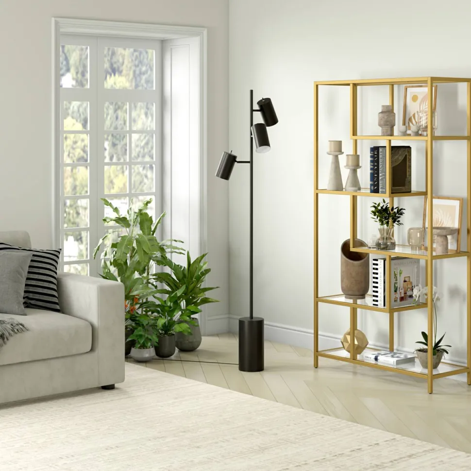 Dorset 3-Light Floor Lamp with Metal Shades in Blackened Bronze/Blackened Bronze