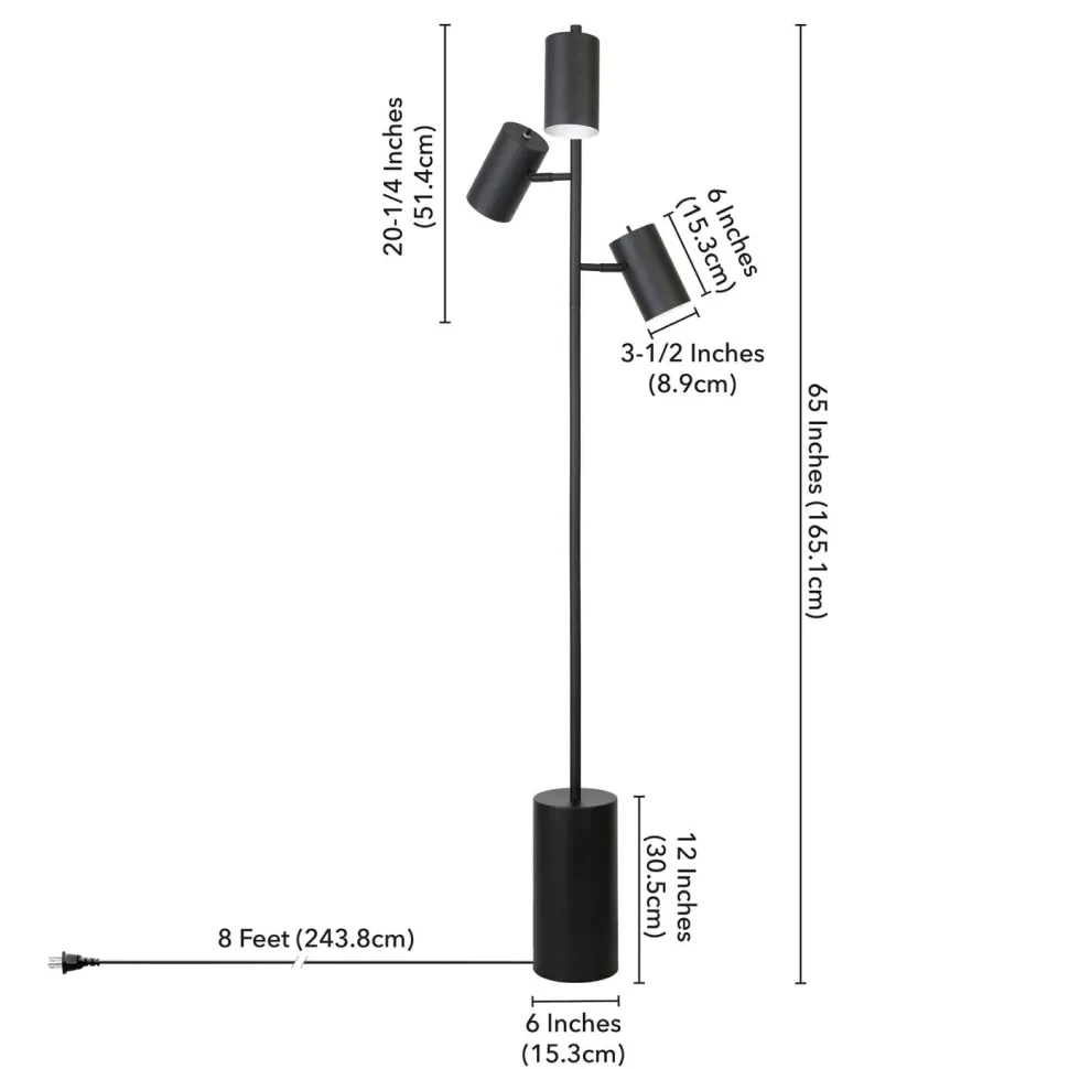 Dorset 3-Light Floor Lamp with Metal Shades in Blackened Bronze/Blackened Bronze
