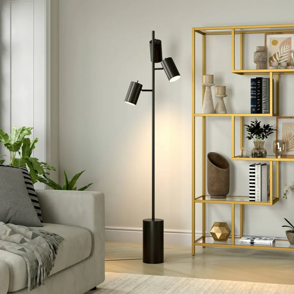 Dorset 3-Light Floor Lamp with Metal Shades in Blackened Bronze/Blackened Bronze