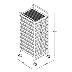 10-Drawer Mobile Cart, 35-13/16”H x 12-5/8”W x 14-3/8”D, White/Chrome