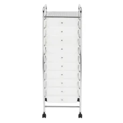 10-Drawer Mobile Cart, 35-13/16”H x 12-5/8”W x 14-3/8”D, White/Chrome