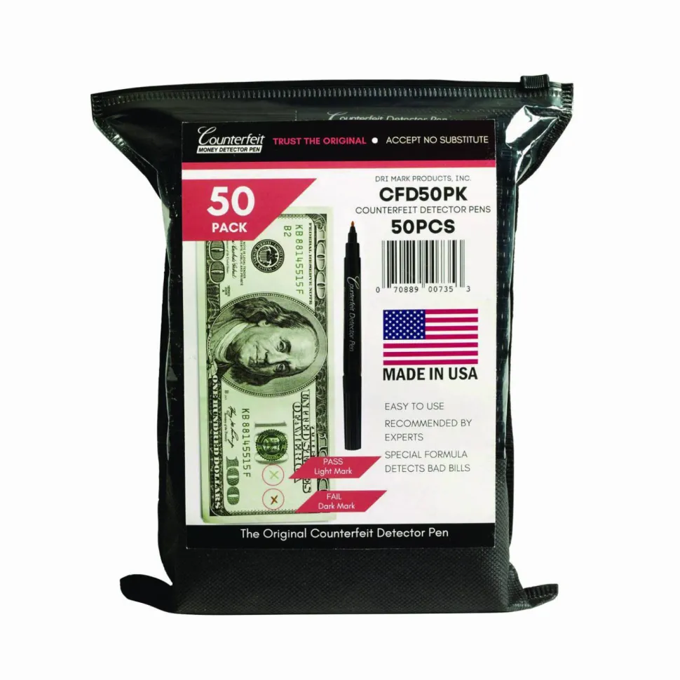 Dri-Mark Counterfeit Bill Detector Marker Pen for USD, Black, 50/Pack