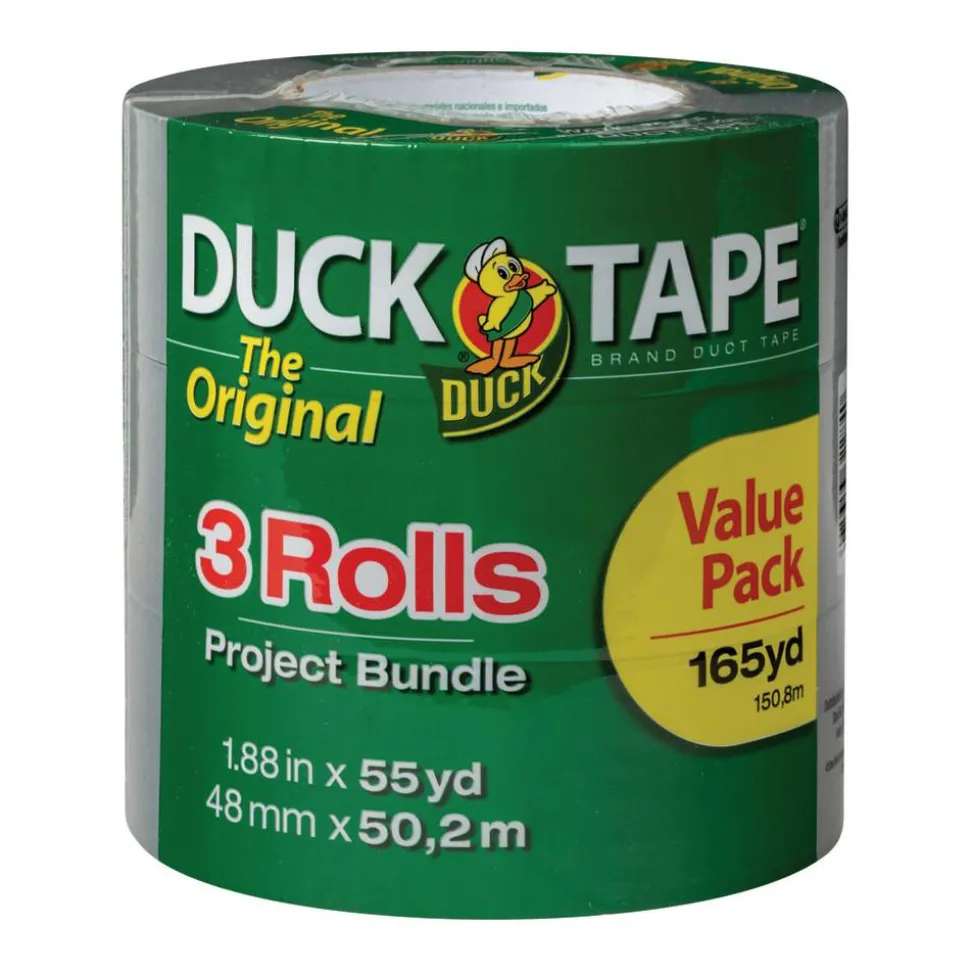 Duck Duct Tape, 1.88" x 55 Yd., Silver, Pack Of 3 Rolls