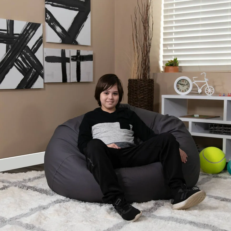 Duncan Oversized Solid Gray Refillable Bean Bag Chair for All Ages