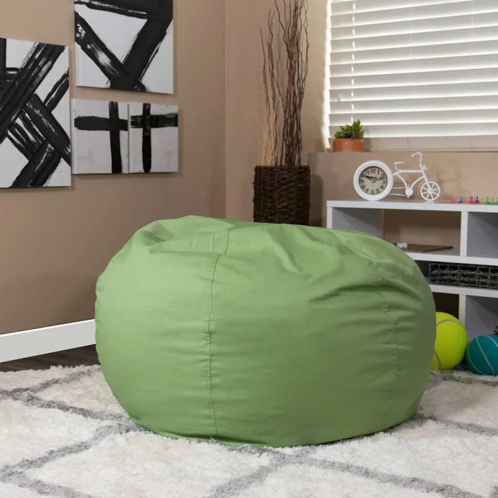 Duncan Oversized Solid Green Refillable Bean Bag Chair for All Ages
