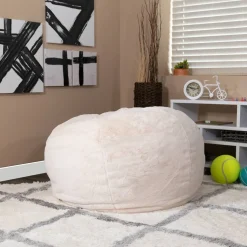 Duncan Oversized White Furry Refillable Bean Bag Chair for All Ages