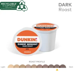 Dunkin' Donuts Single-Serve Coffee K-Cups, Dark Roast, Carton Of 4 Cups, Box of 22 Cartons