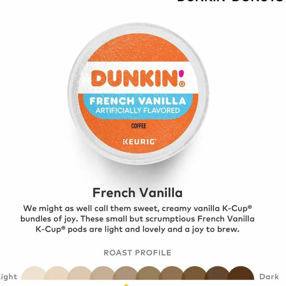 Dunkin' K-Cup Pods, French Vanilla, 22 Pods/Box