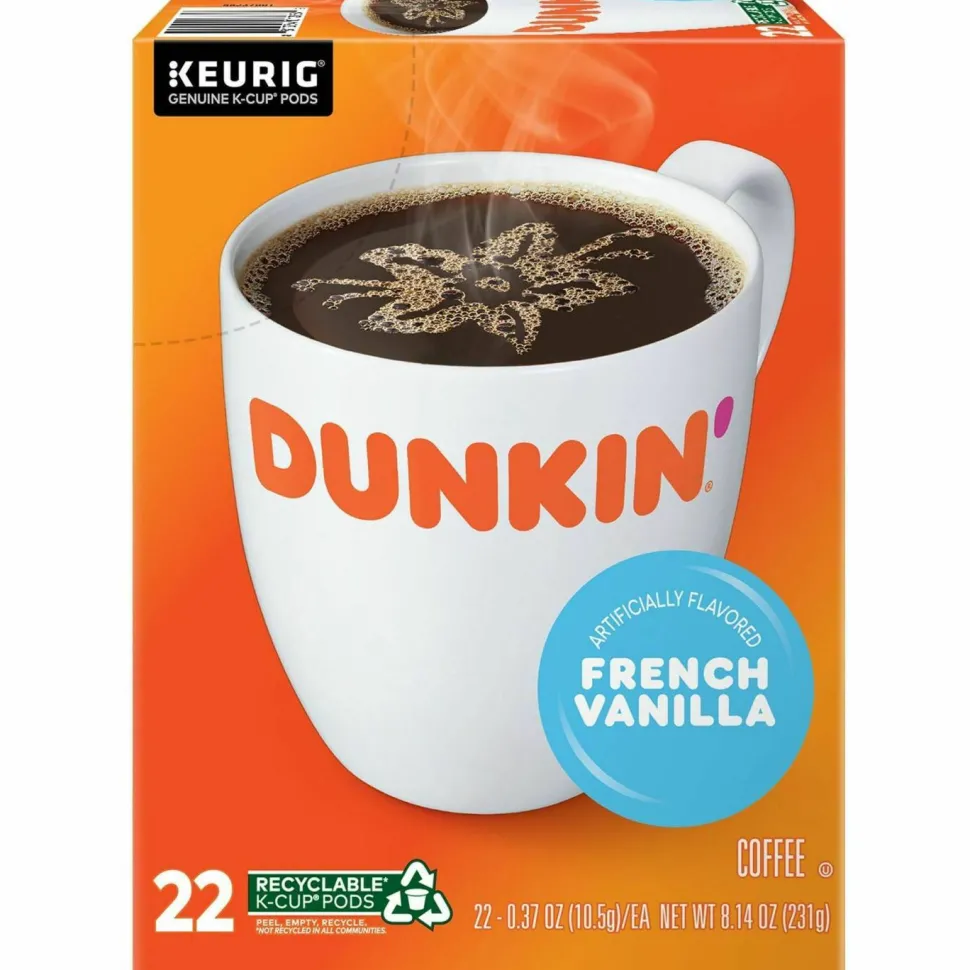 Dunkin' K-Cup Pods, French Vanilla, 22 Pods/Box