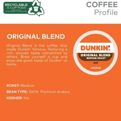 Dunkin' K-Cup Pods, Original Blend, 22/Box