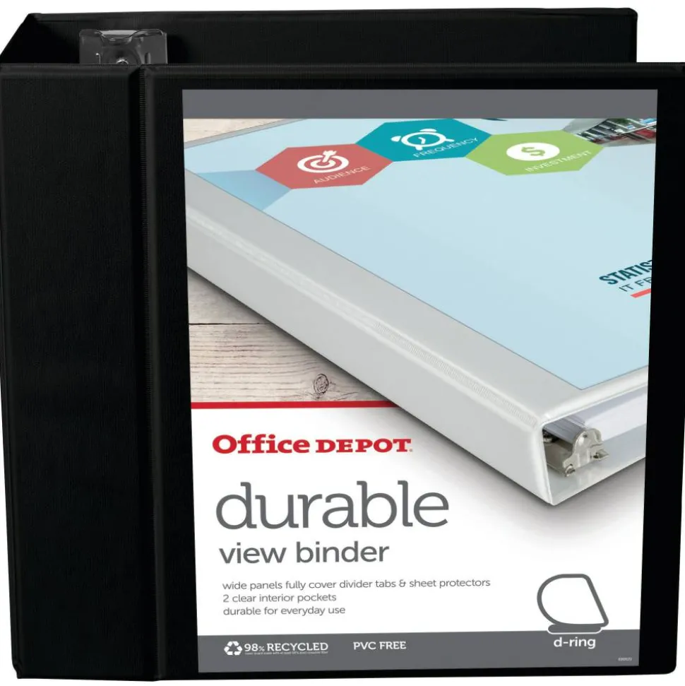 Durable View 3-Ring Binder, 5" Slant Rings, Black