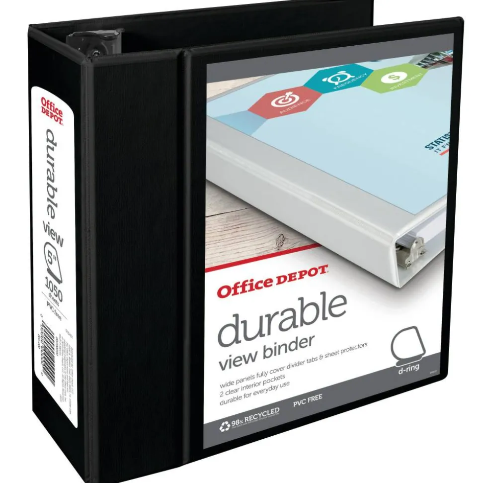 Durable View 3-Ring Binder, 5" Slant Rings, Black