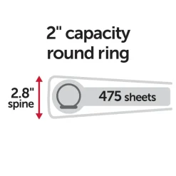 Durable View 3-Ring Binder, 2" Round Rings, White