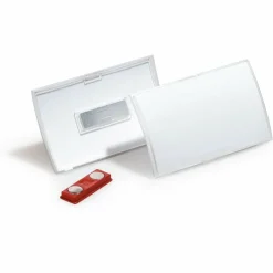 DURABLE CLICK FOLD Convex Magnetic Name Badge Holder - 2-1/8" x 3-5/8" - Plastic - Transparent - 10 / Box
