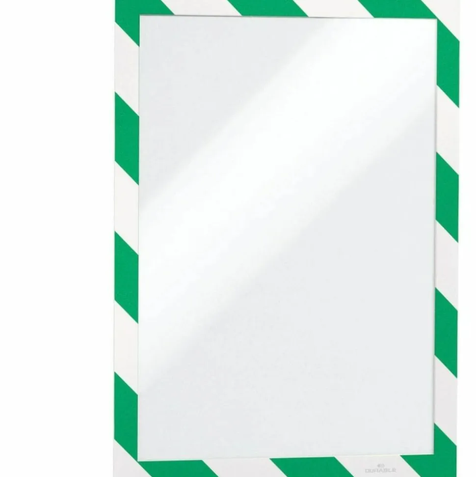 DURABLE DURAFRAME SECURITY Self-Adhesive Magnetic Letter Sign Holder - Holds Letter-Size 8-1/2" x 11" , Green/White, 2 Pack