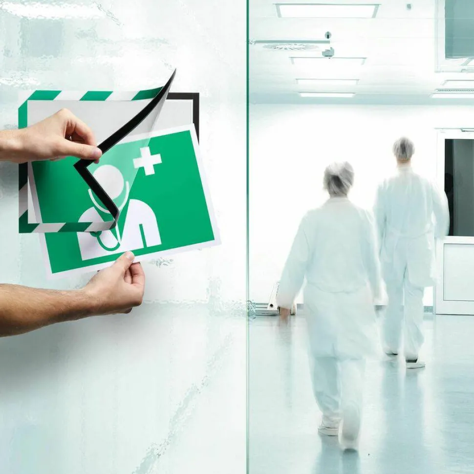 DURABLE DURAFRAME SECURITY Self-Adhesive Magnetic Letter Sign Holder - Holds Letter-Size 8-1/2" x 11" , Green/White, 2 Pack