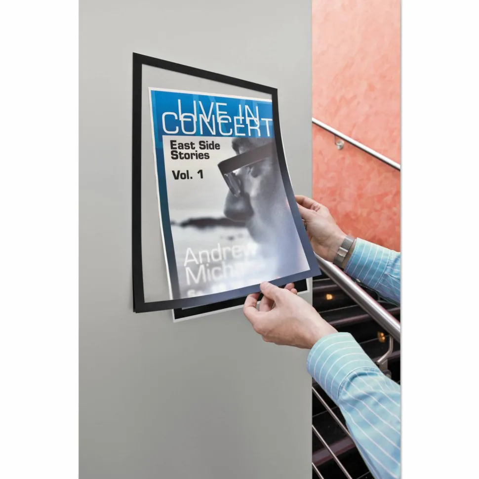 DURABLE DURAFRAME Self-Adhesive Magnetic Tabloid Sign Holder - Horizontal or Vertical, 12.25" x 18" Frame Size - Holds 11" x 17" Insert, 2 -Pack, Black