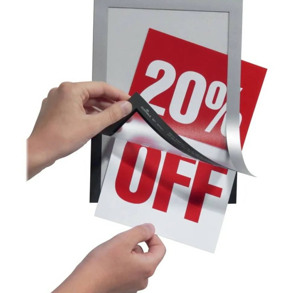 DURABLE DURAFRAME Sign Holders, 6-1/2" x 9-1/2", Silver, Set Of 2 Holders