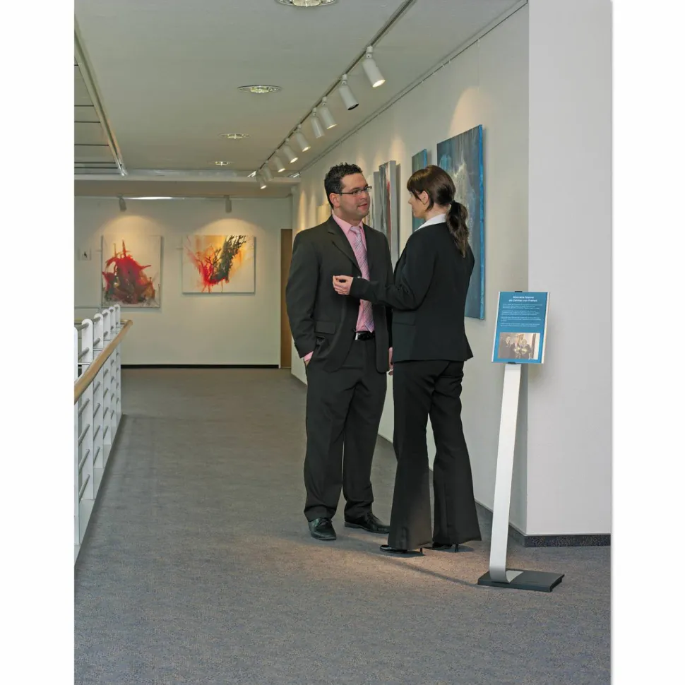 Durable Info Sign Duo Floor Sign Stand, 46 1/2"H x 11"W x 11 1/2"D, Black/Silver