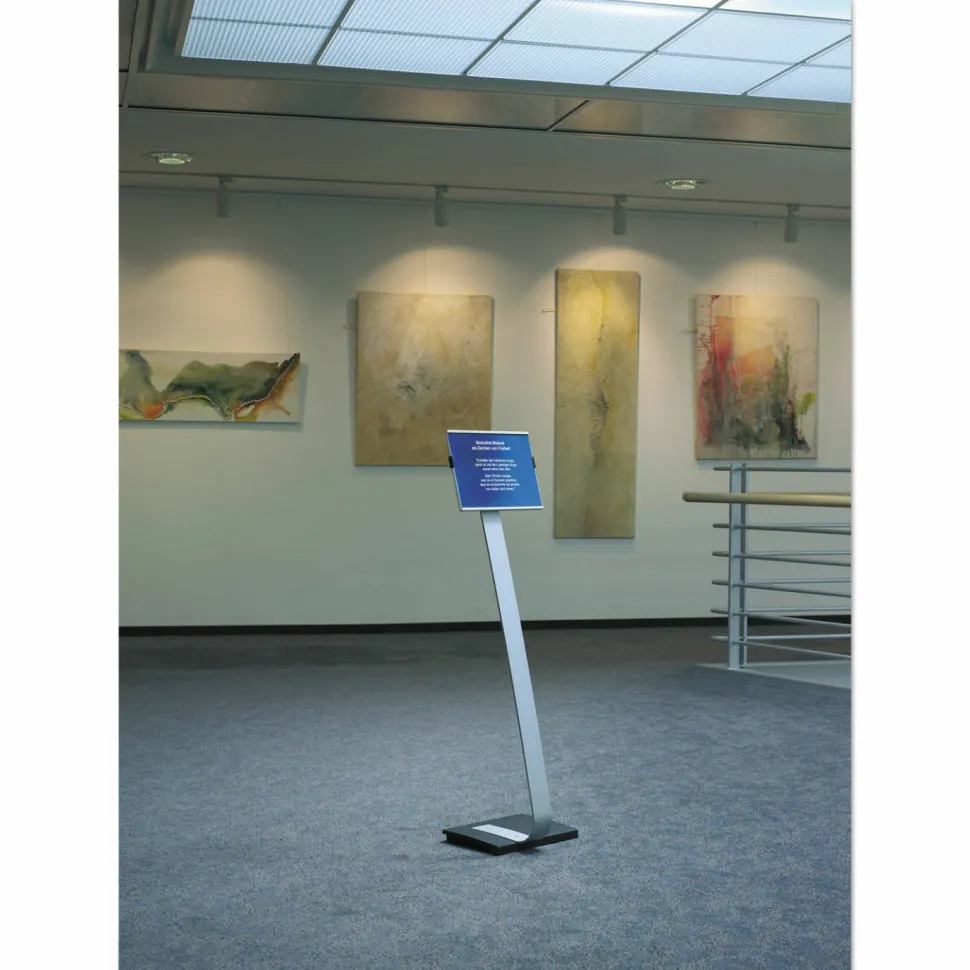 Durable Info Sign Duo Floor Sign Stand, 46 1/2"H x 11"W x 11 1/2"D, Black/Silver