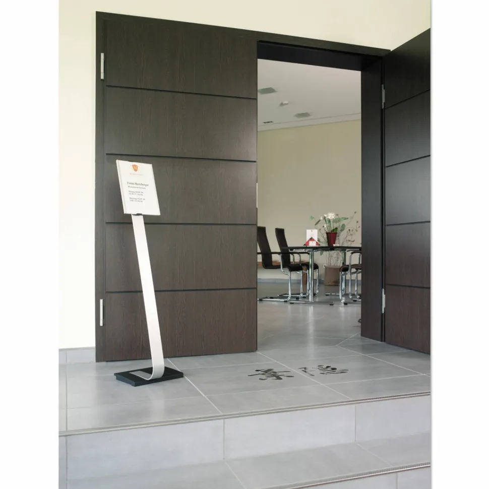 Durable Info Sign Duo Floor Sign Stand, 46 1/2"H x 11"W x 11 1/2"D, Black/Silver