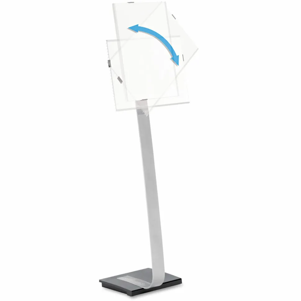 Durable Info Sign Duo Floor Sign Stand, 46 1/2"H x 11"W x 11 1/2"D, Black/Silver
