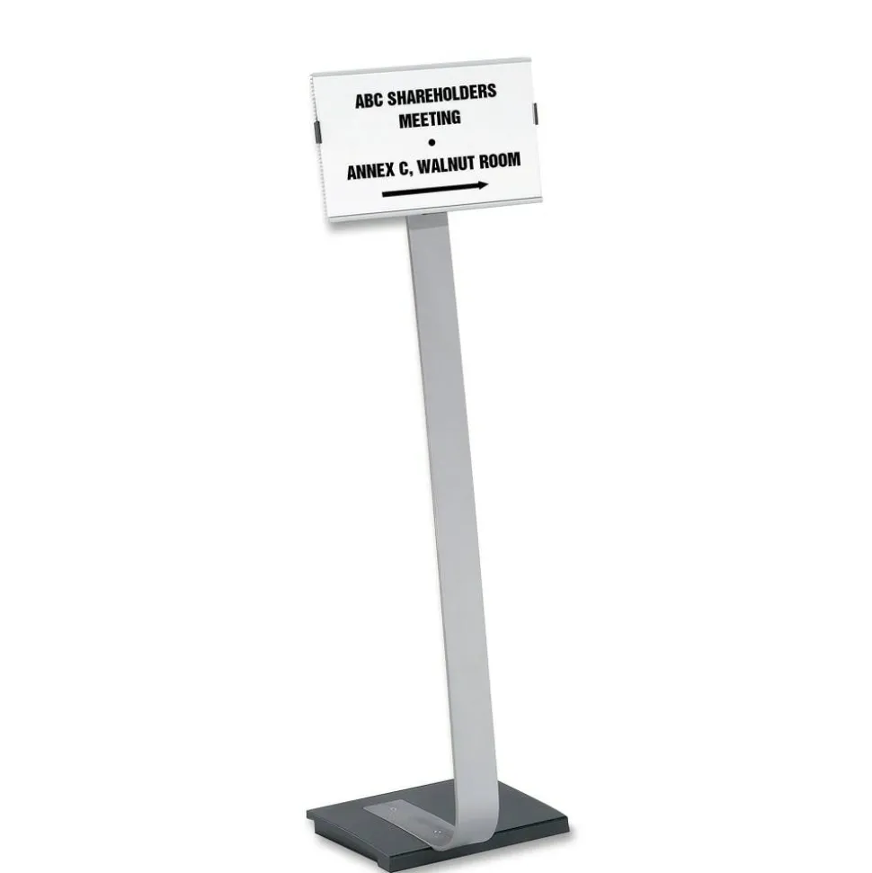 Durable Info Sign Duo Floor Sign Stand, 46 1/2"H x 11"W x 11 1/2"D, Black/Silver