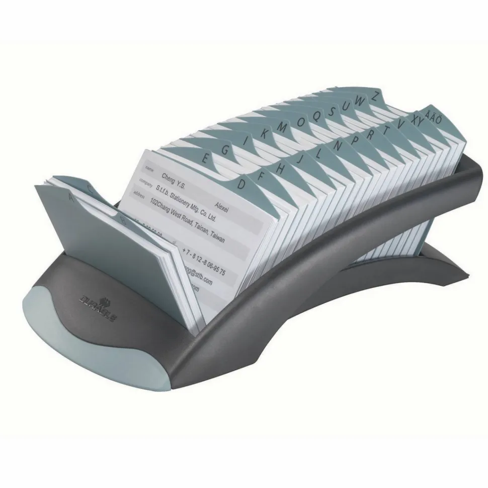 Durable TELINDEX Desk Address Card File, Holds 500 2.88 x 4.13 Cards, 5.13 x 9.31 x 3.56, Plastic, Graphite/Black