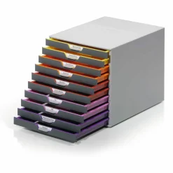 Durable VARICOLOR Stackable Plastic Drawer Box, 10 Drawers, Letter to Folio Size Files, 11" x 14" x 11.5", Gray