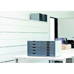Durable VARICOLOR Stackable Plastic Drawer Box, 10 Drawers, Letter to Folio Size Files, 11